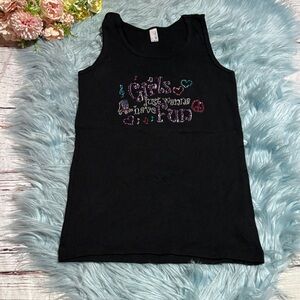 Bella Girls Just Wanna Have Fun Embellished Black Stretch Tank Top sz M